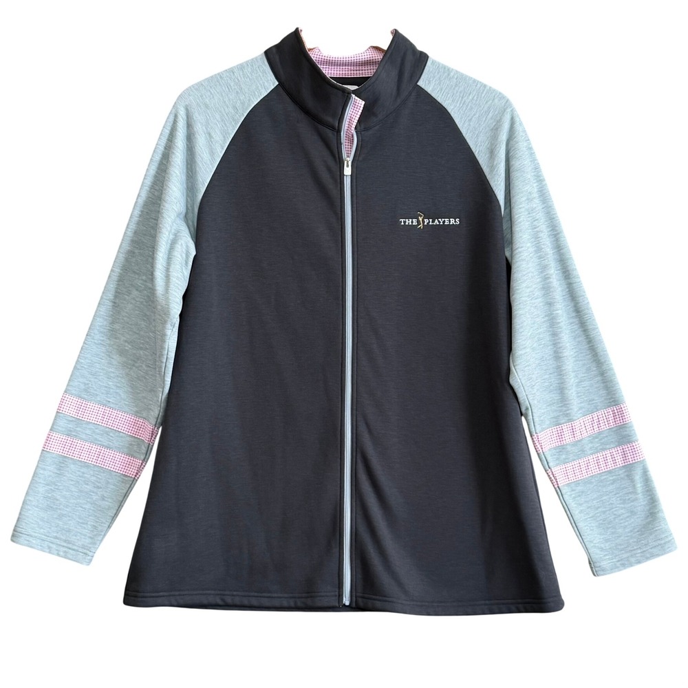 FootJoy Full Zip Jacket Women XL Gray Pink‎ Players Golf Preppy Activewear